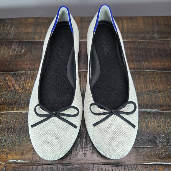 NEW Rothys The Ballet Flat Bow Womens 9 Flats Slip On Ballet Shoes Silver White - Picture 2 of 11